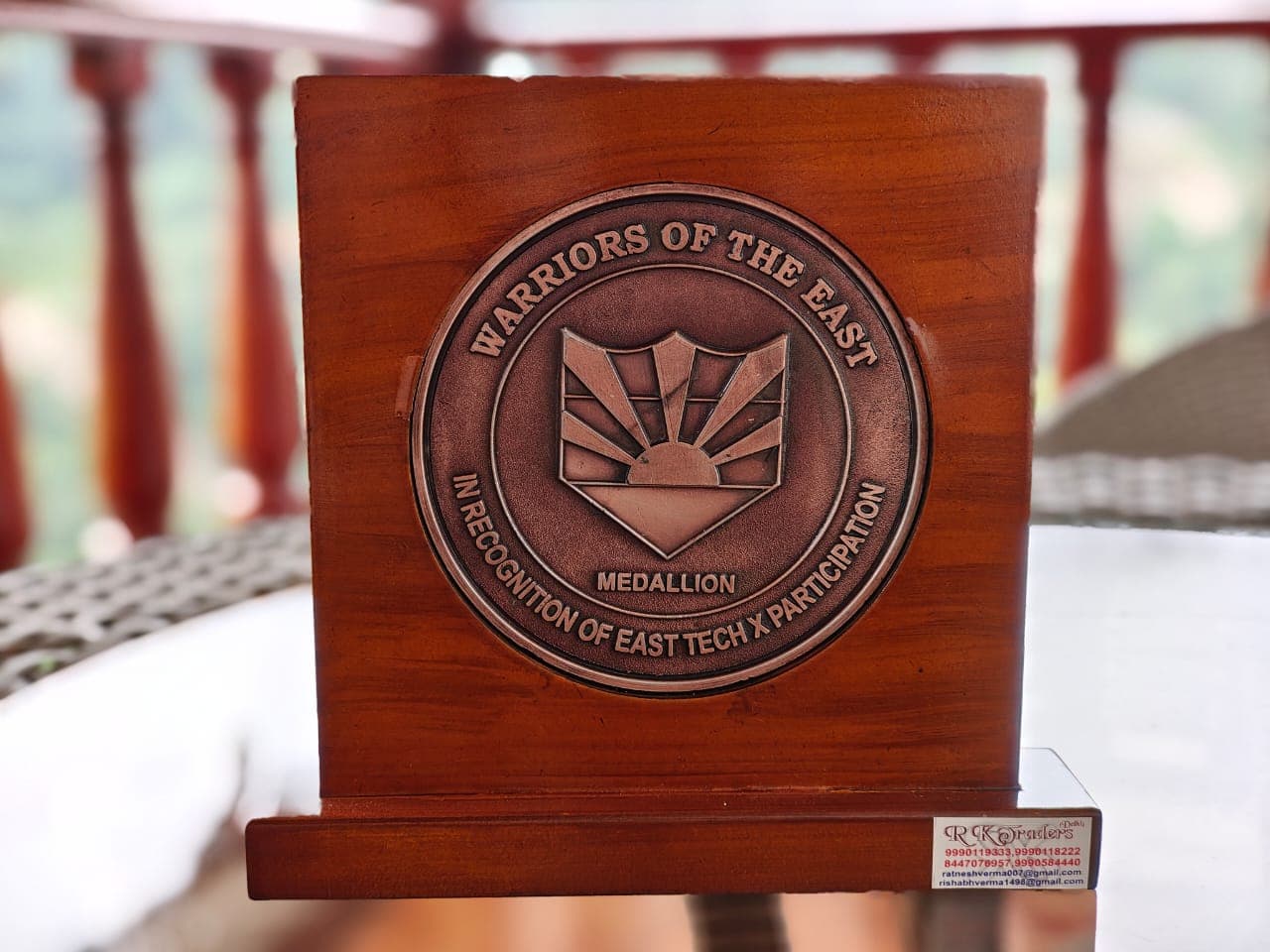 Mounted East Tech X recognition medallion inscribed 'Warriors of the East — In Recognition of East Tech X Participation'
